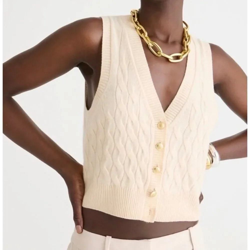 J. Crew Cashmere Cropped Sweater-Vest in Buttercream Size L